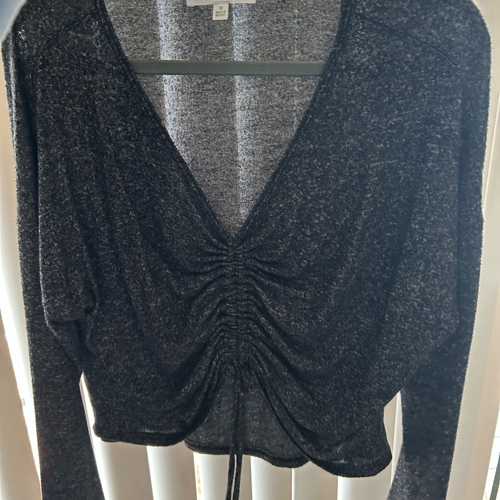Gaze Charcoal Ruched Cropped Sweater